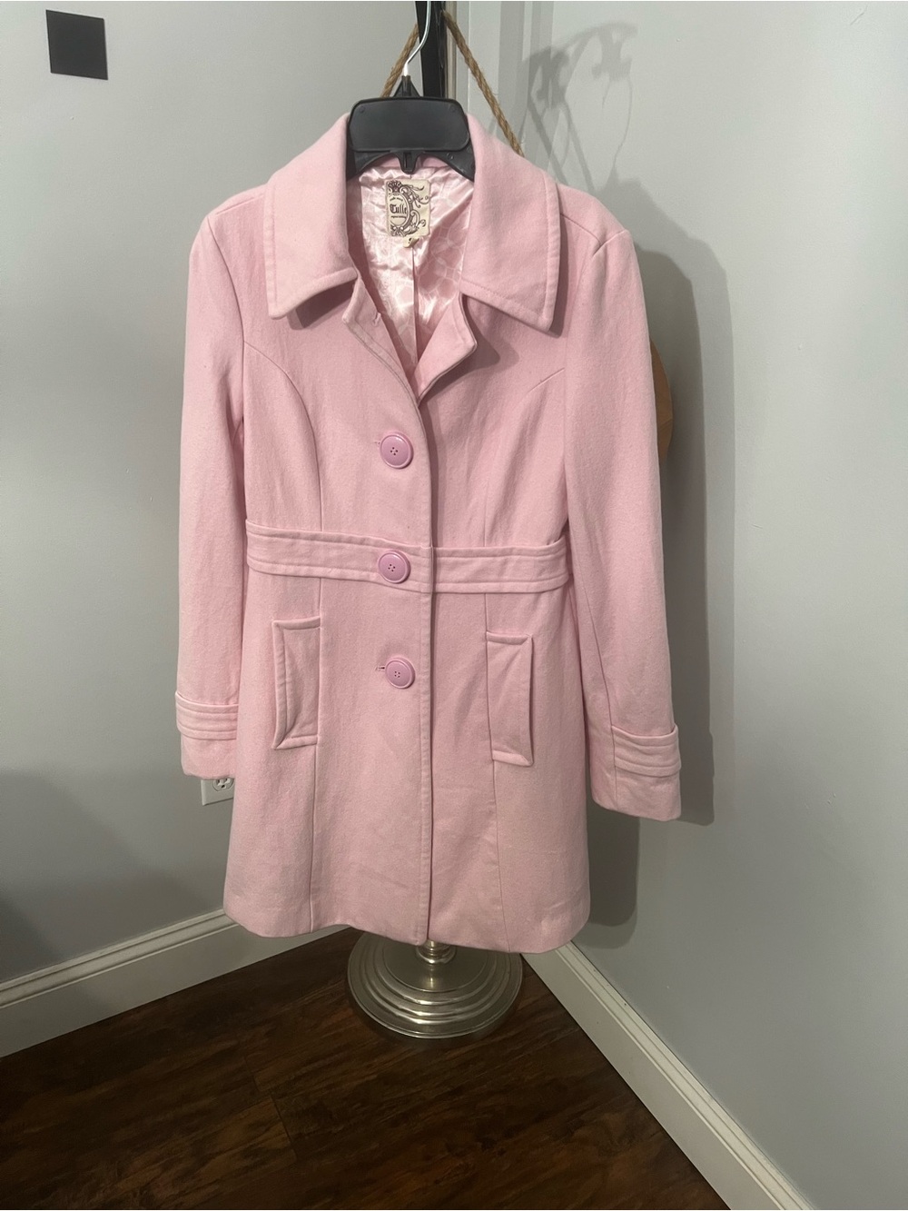 Anthropologie Tulle Pink Wool Pea Coat with Button Front